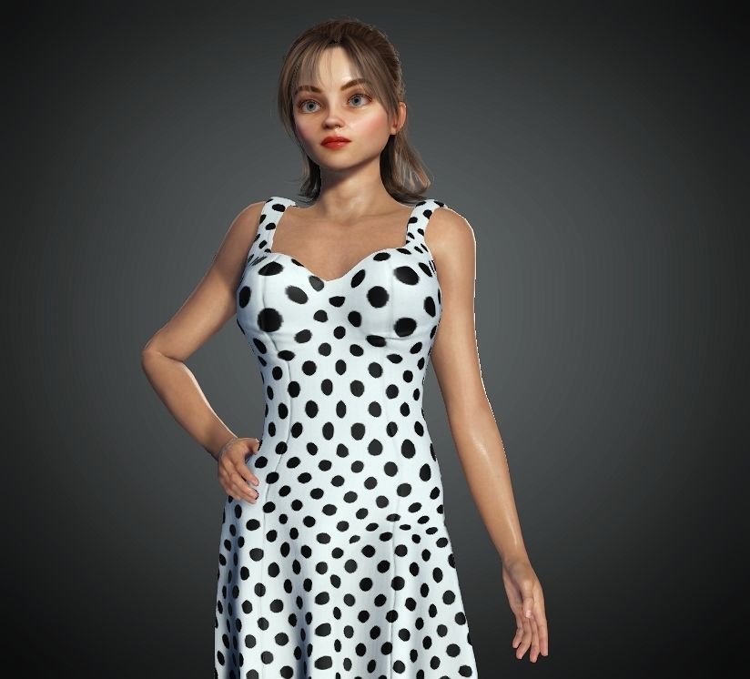 Cartoon Woman 3D model  Low-poly 3D model_4