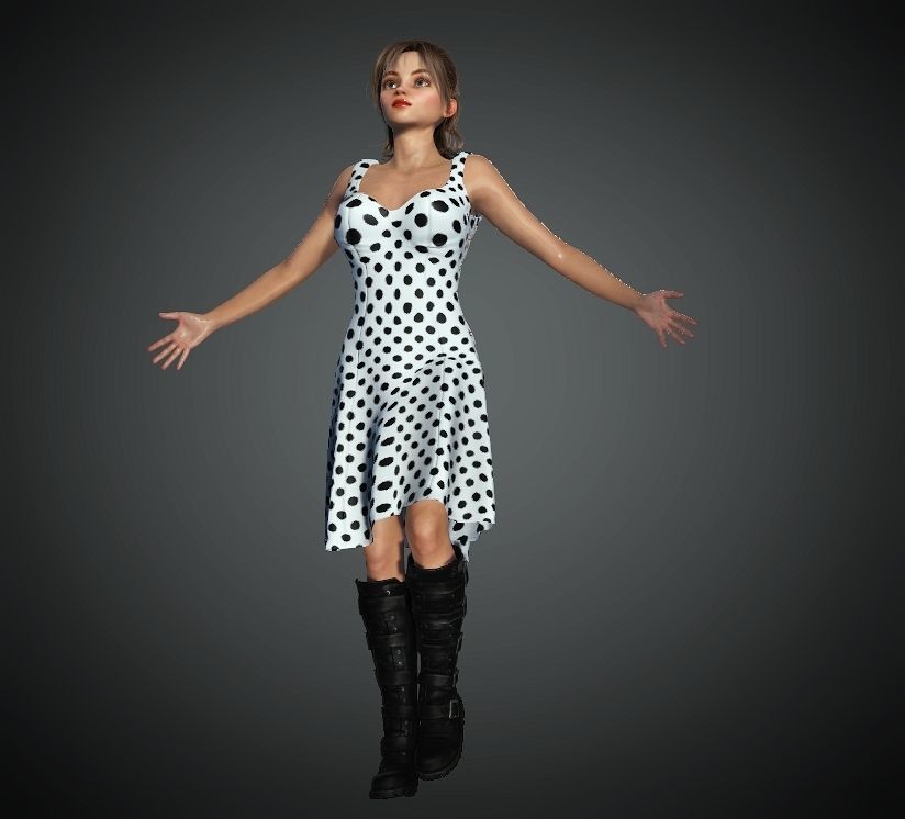 Cartoon Woman 3D model  Low-poly 3D model_7