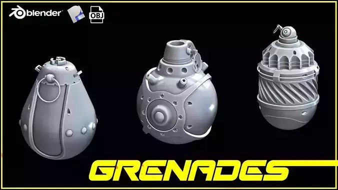 Sci-Fi Grenades Set  3D model