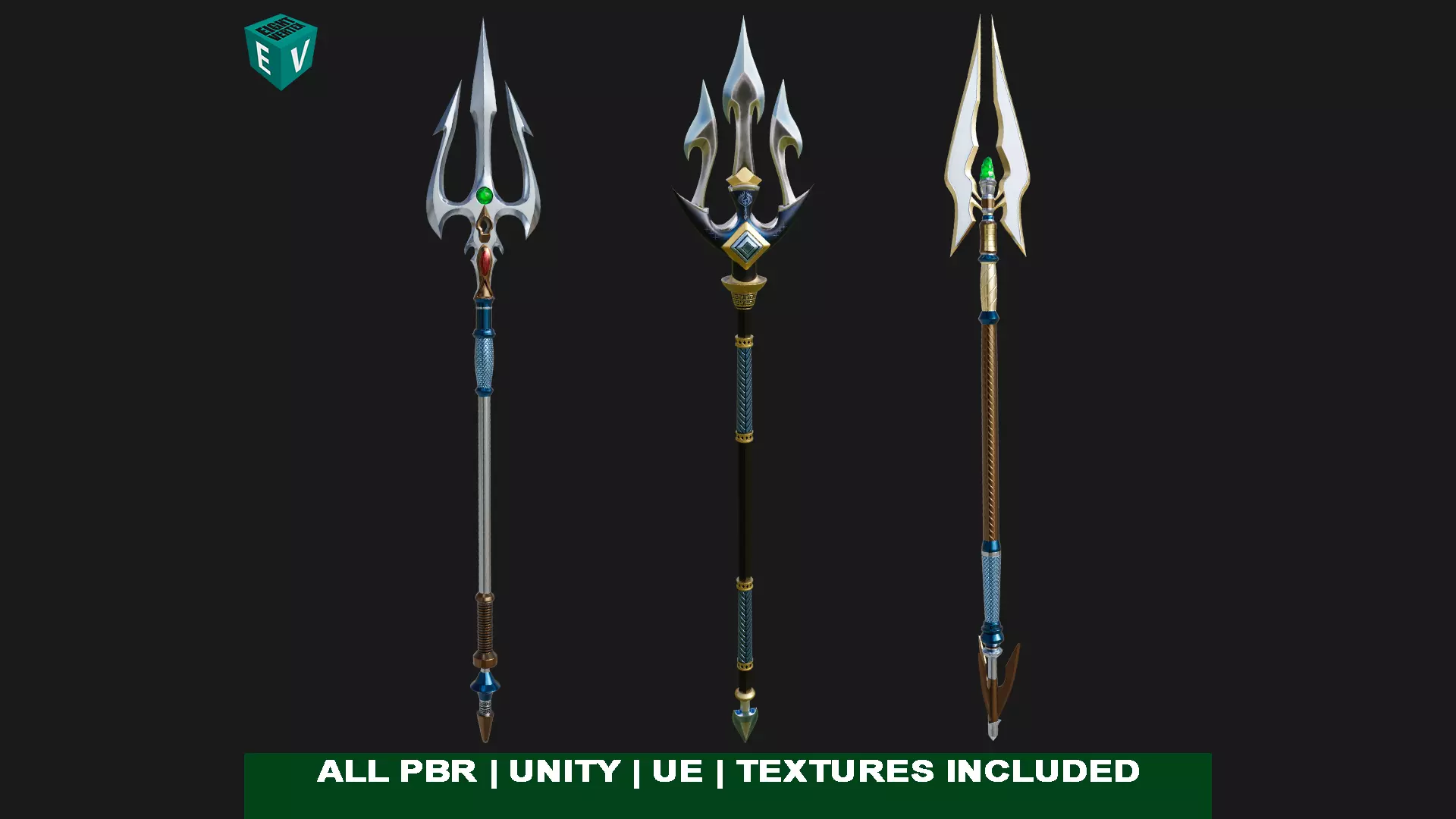 3 Fantasy Tridents Collection All PBR Unity UE Textures Included _0
