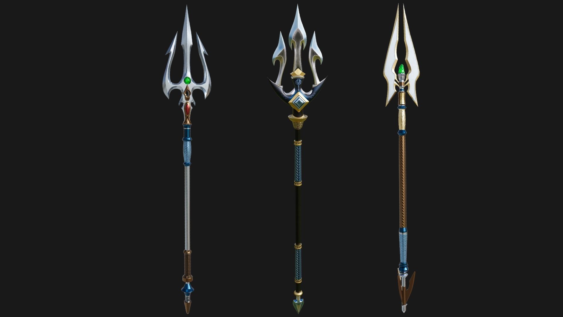 3 Fantasy Tridents Collection All PBR Unity UE Textures Included _1