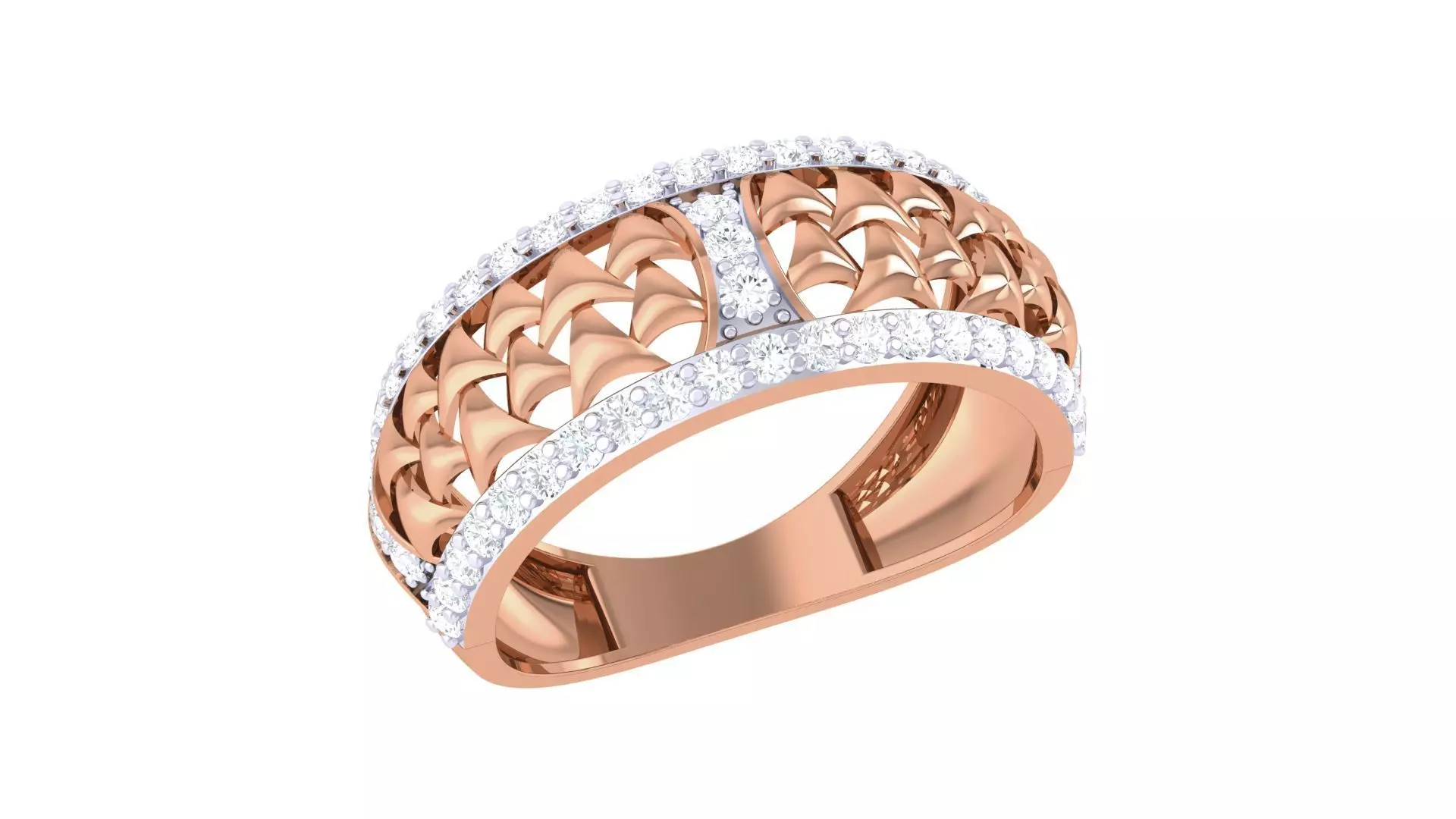 Triangular Grooves High Jewelry Diamond Cocktail Ring 3dm stl 3D print model