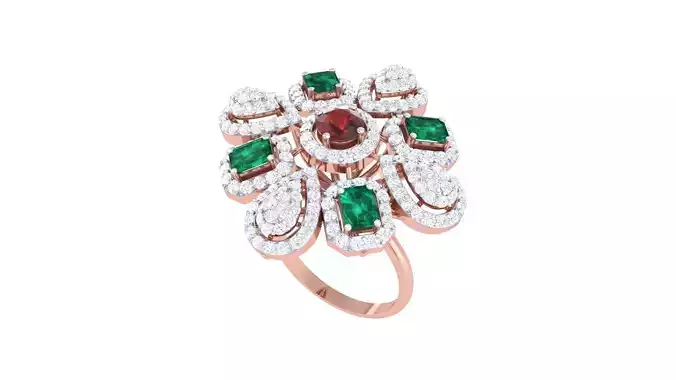 Flower High Jewelry Diamond Cocktail Ring 3dm stl obj renders