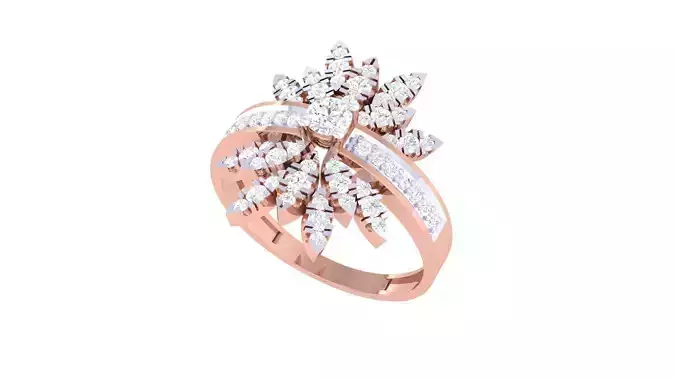 Flower High Jewelry Diamond Cocktail Ring 3dm stl obj renders