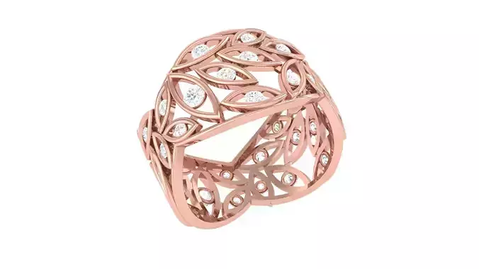 Leaves Mesh Wire Solitaire High Jewelry Diamond Cocktail Ring 
