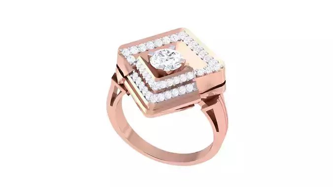 Solitaire Square High Jewelry Diamond Cocktail Ring 3dm stl obj