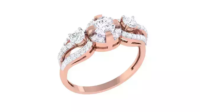 Tri Diamond Solitaire High Jewelry Diamond Cocktail Ring 3dm stl