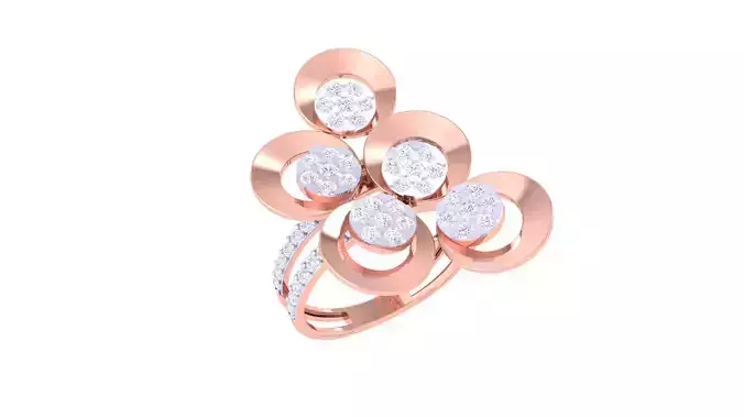 Flower High Jewelry Diamond Cocktail Ring 3dm stl obj renders