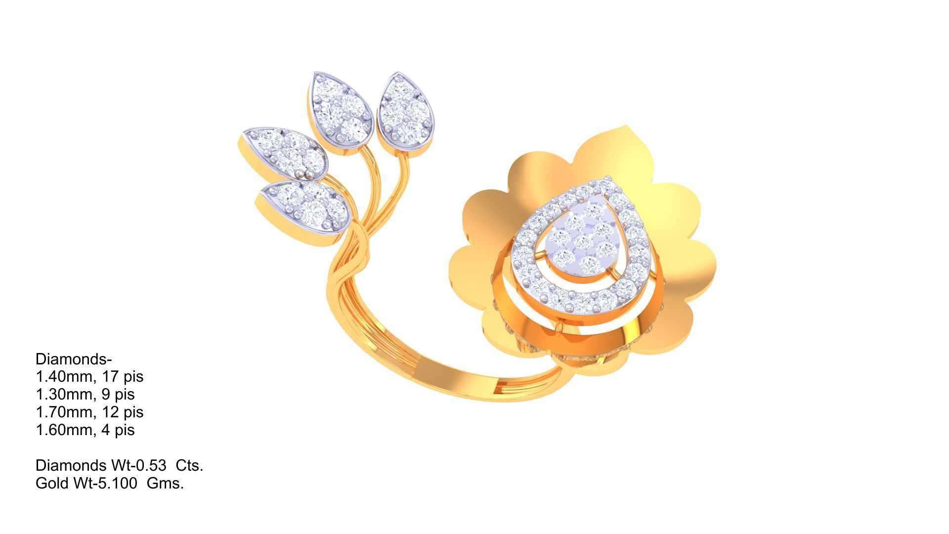 Bi Flower High Jewelry Diamond Cocktail Ring 3dm stl obj renders 3D print model_1
