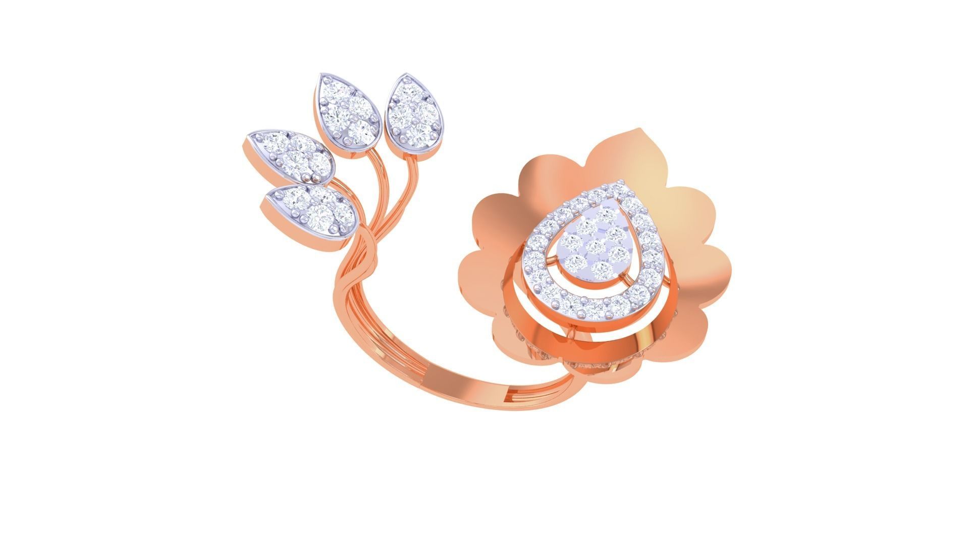 Bi Flower High Jewelry Diamond Cocktail Ring 3dm stl obj renders 3D print model_6