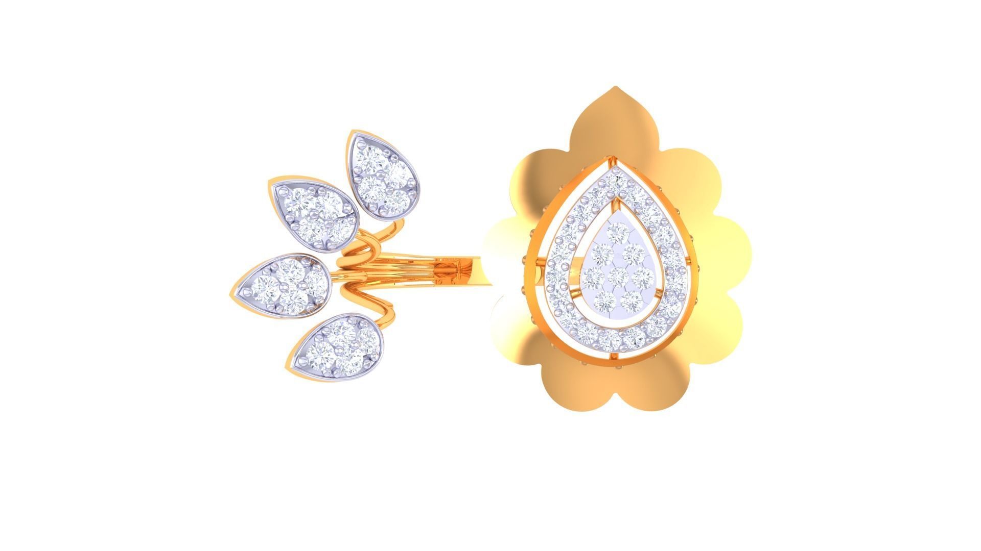 Bi Flower High Jewelry Diamond Cocktail Ring 3dm stl obj renders 3D print model_7