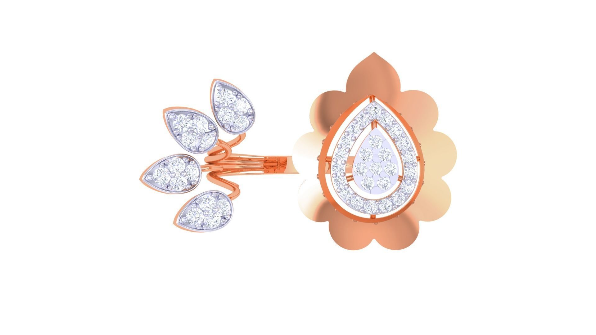 Bi Flower High Jewelry Diamond Cocktail Ring 3dm stl obj renders 3D print model_8