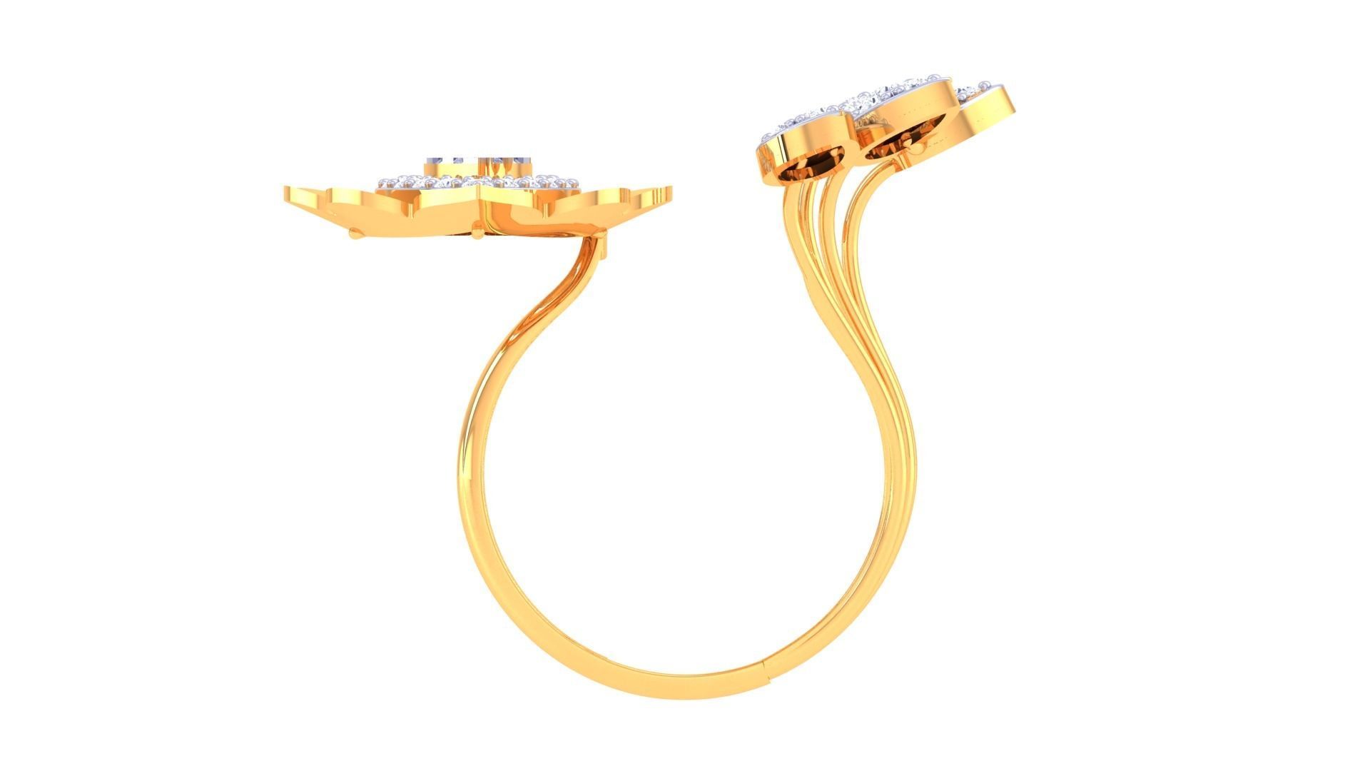 Bi Flower High Jewelry Diamond Cocktail Ring 3dm stl obj renders 3D print model_10