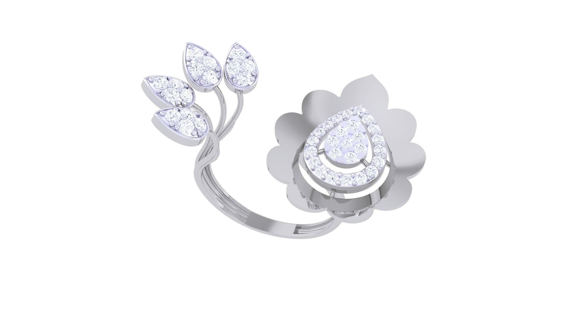 Bi Flower High Jewelry Diamond Cocktail Ring 3dm stl obj renders 3D print model_4