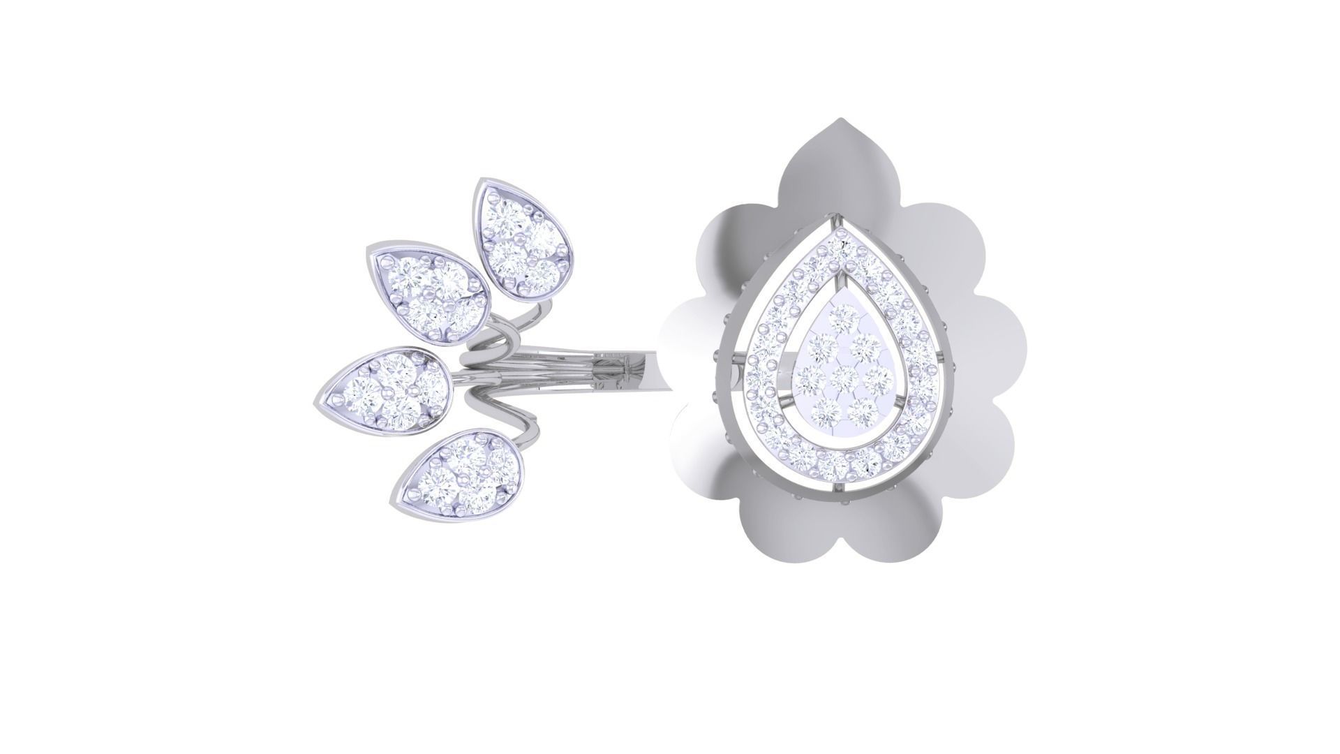 Bi Flower High Jewelry Diamond Cocktail Ring 3dm stl obj renders 3D print model_9