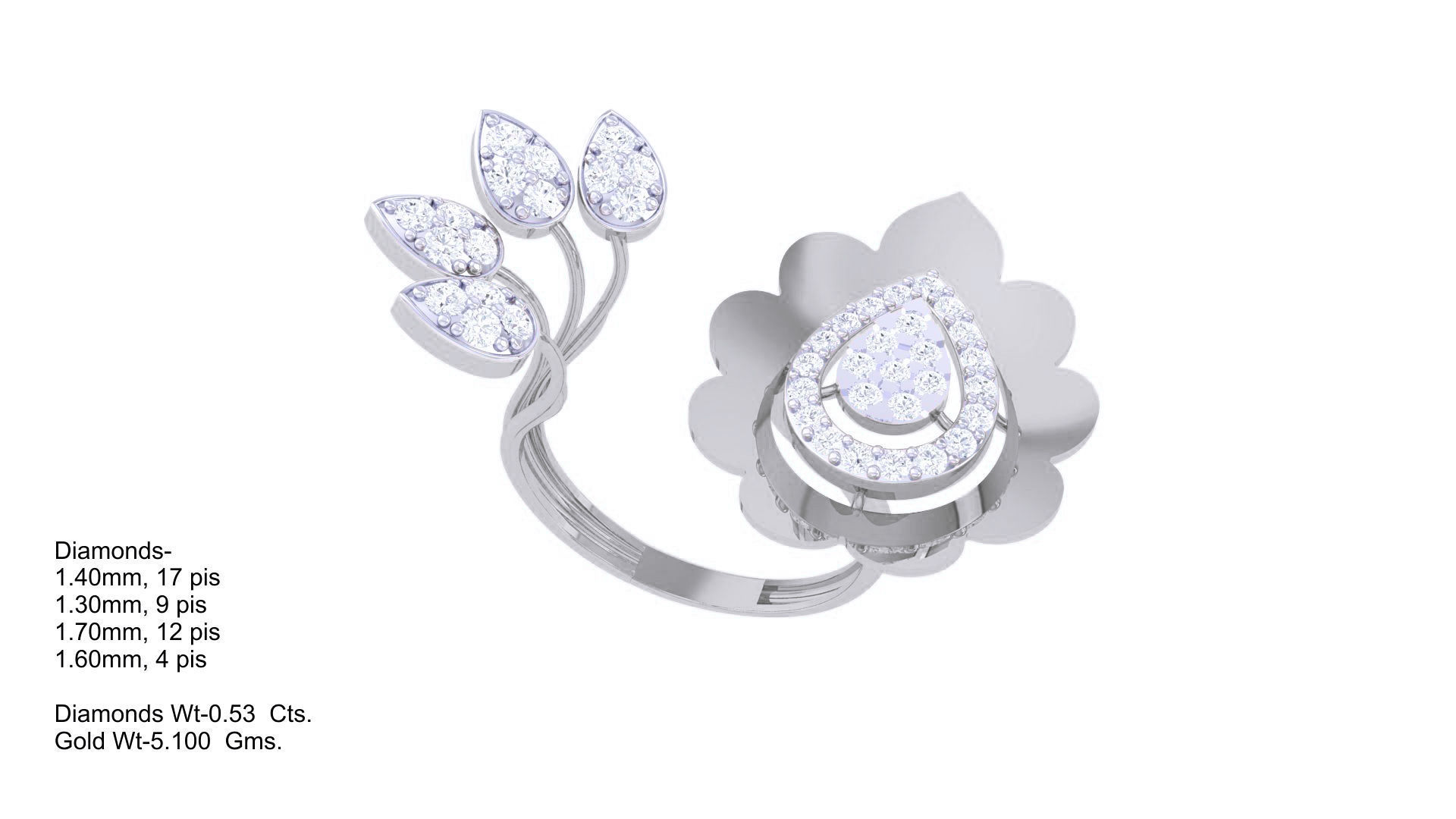 Bi Flower High Jewelry Diamond Cocktail Ring 3dm stl obj renders 3D print model_2