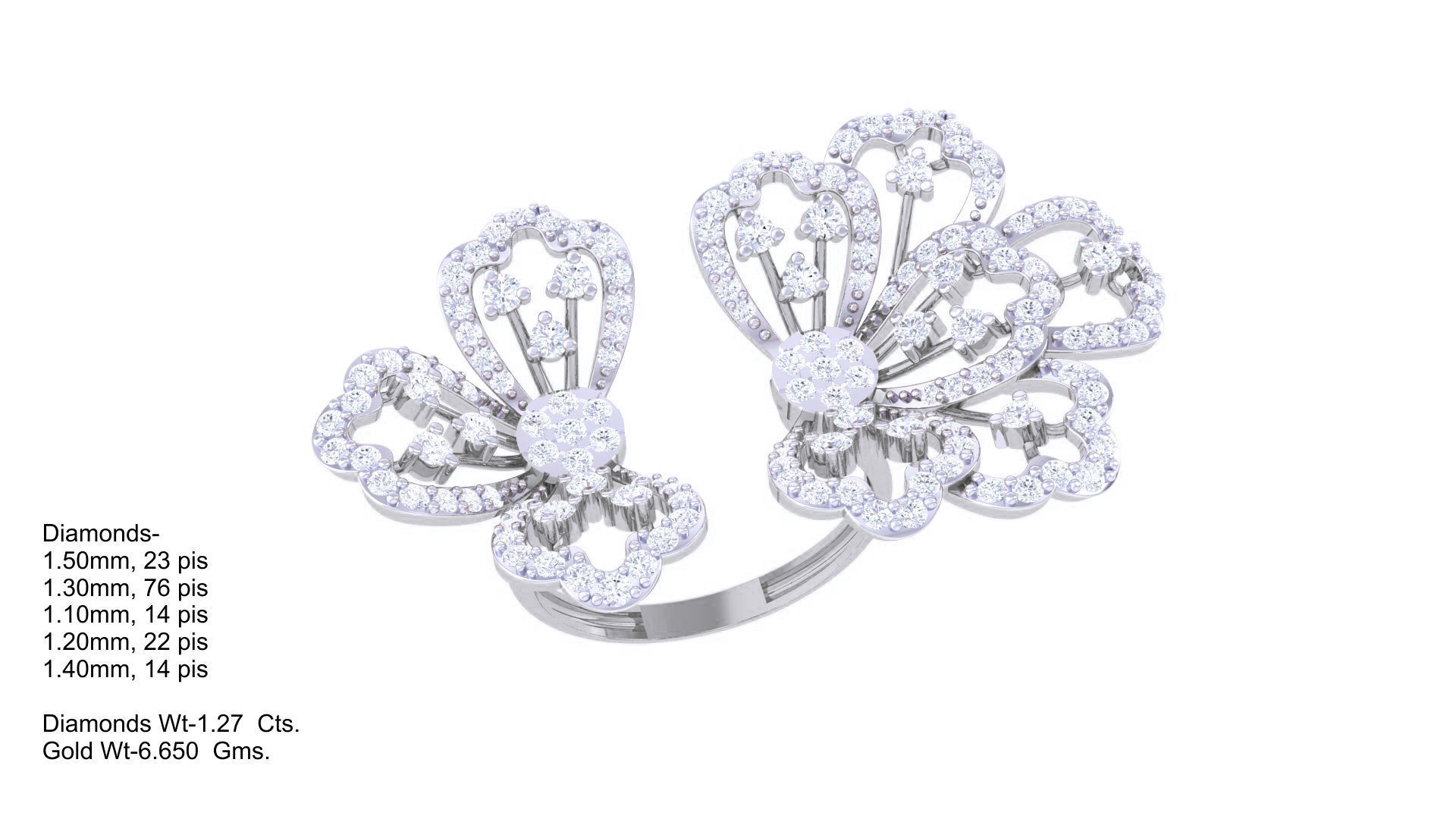 Flower High Jewelry Diamond Cocktail Ring 3dm stl obj renders 3D print model_2