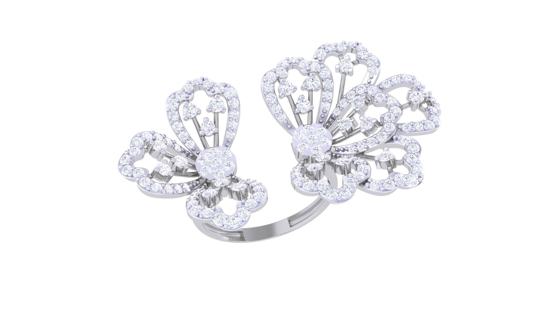 Flower High Jewelry Diamond Cocktail Ring 3dm stl obj renders 3D print model_6