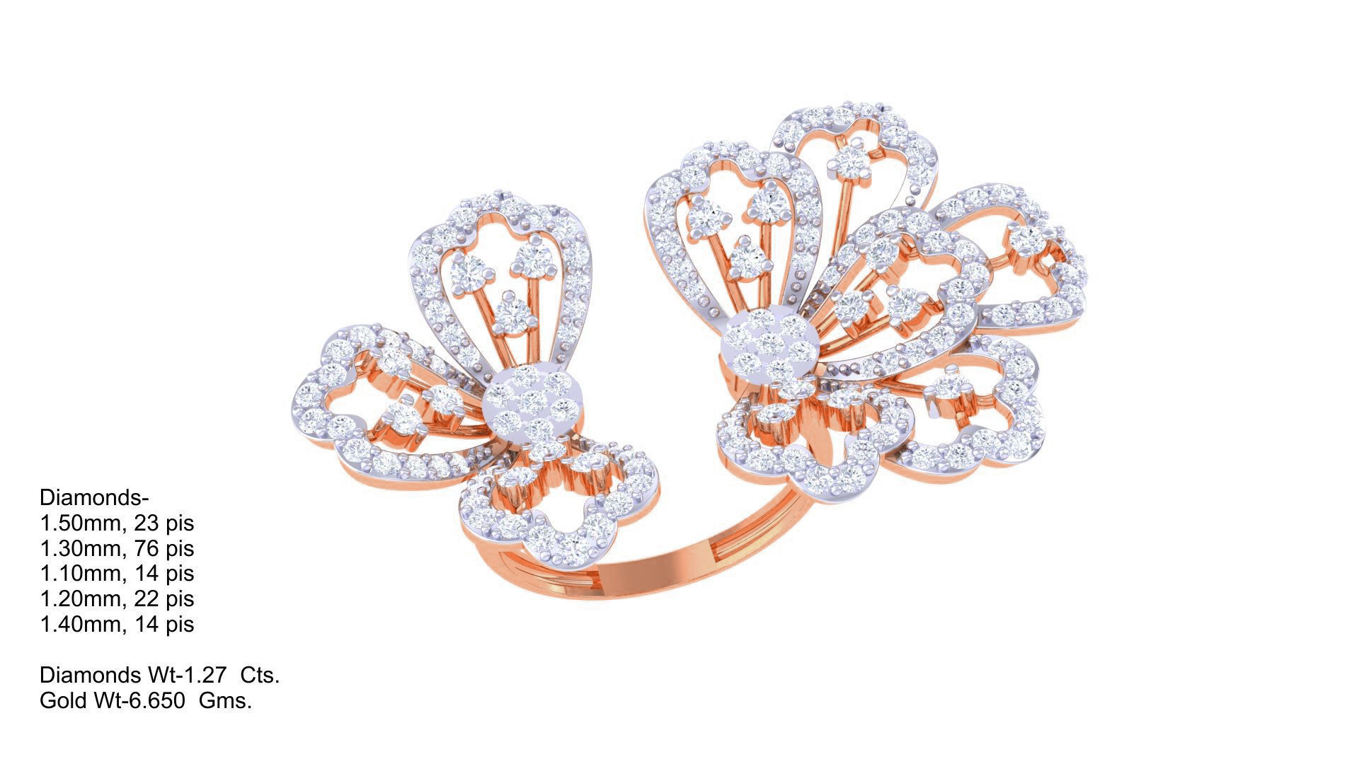 Flower High Jewelry Diamond Cocktail Ring 3dm stl obj renders 3D print model_3