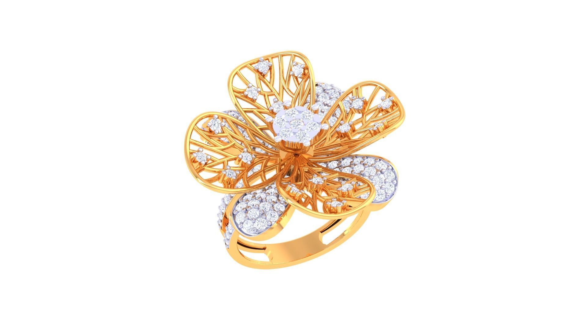 Wire Mesh Flower High Jewelry Diamond Cocktail Ring 3dm stl obj 3D print model_6