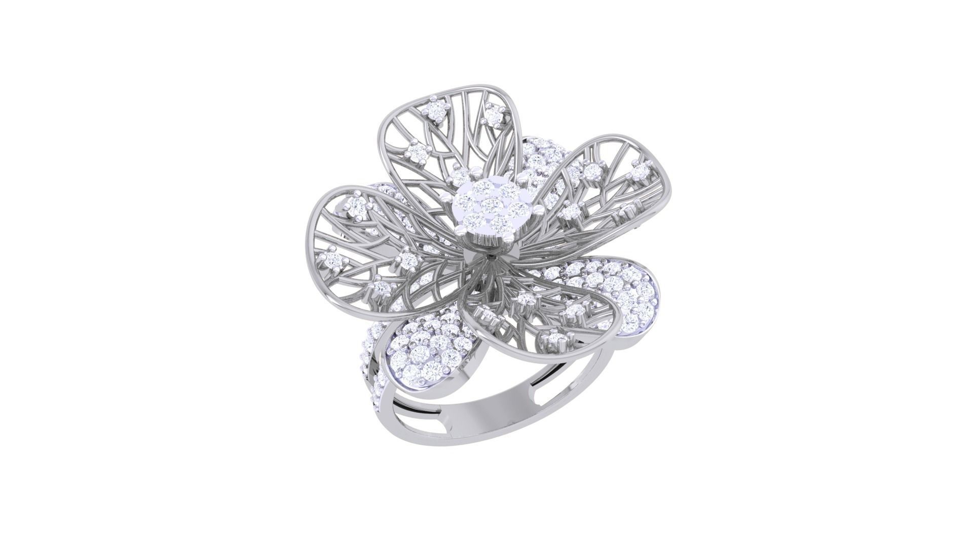 Wire Mesh Flower High Jewelry Diamond Cocktail Ring 3dm stl obj 3D print model_4