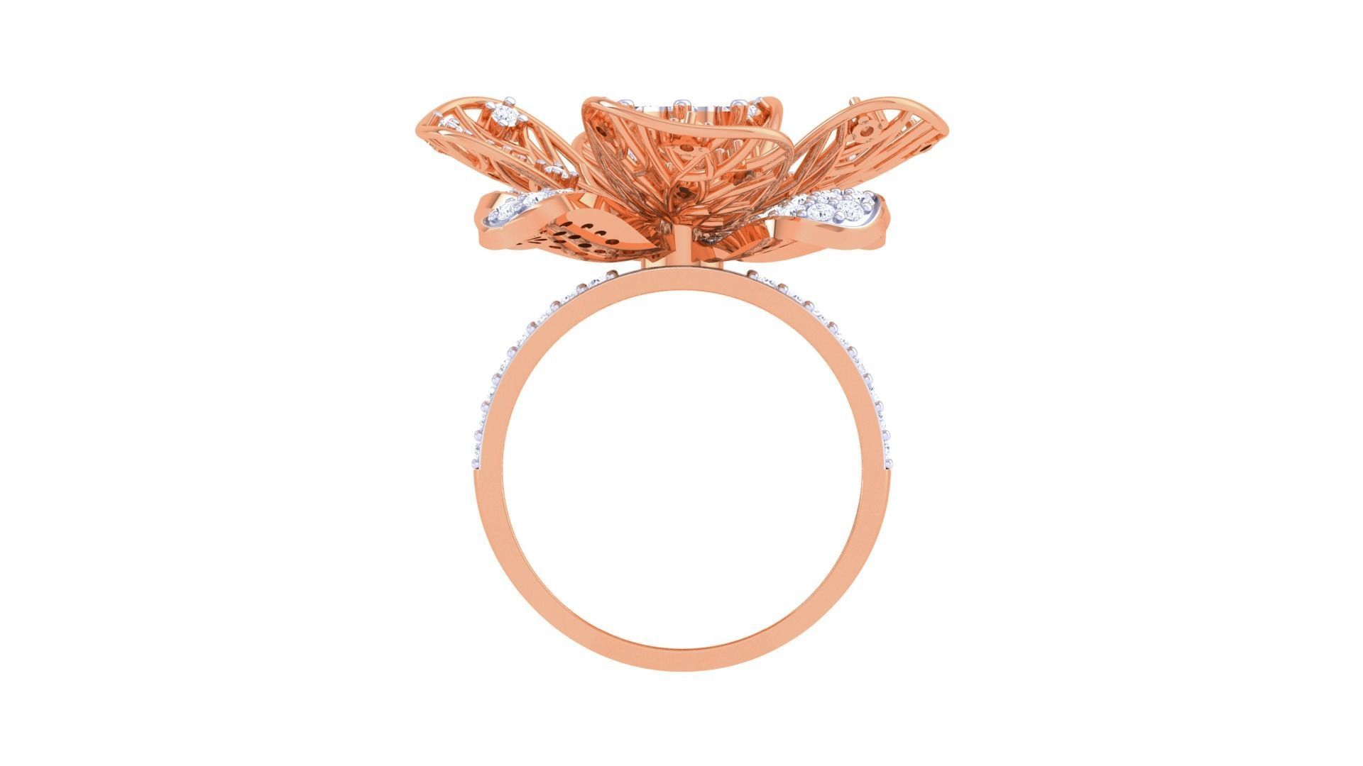 Wire Mesh Flower High Jewelry Diamond Cocktail Ring 3dm stl obj 3D print model_11