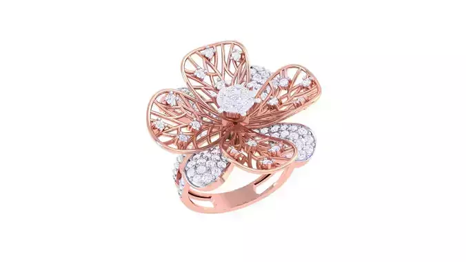 Wire Mesh Flower High Jewelry Diamond Cocktail Ring 3dm stl obj
