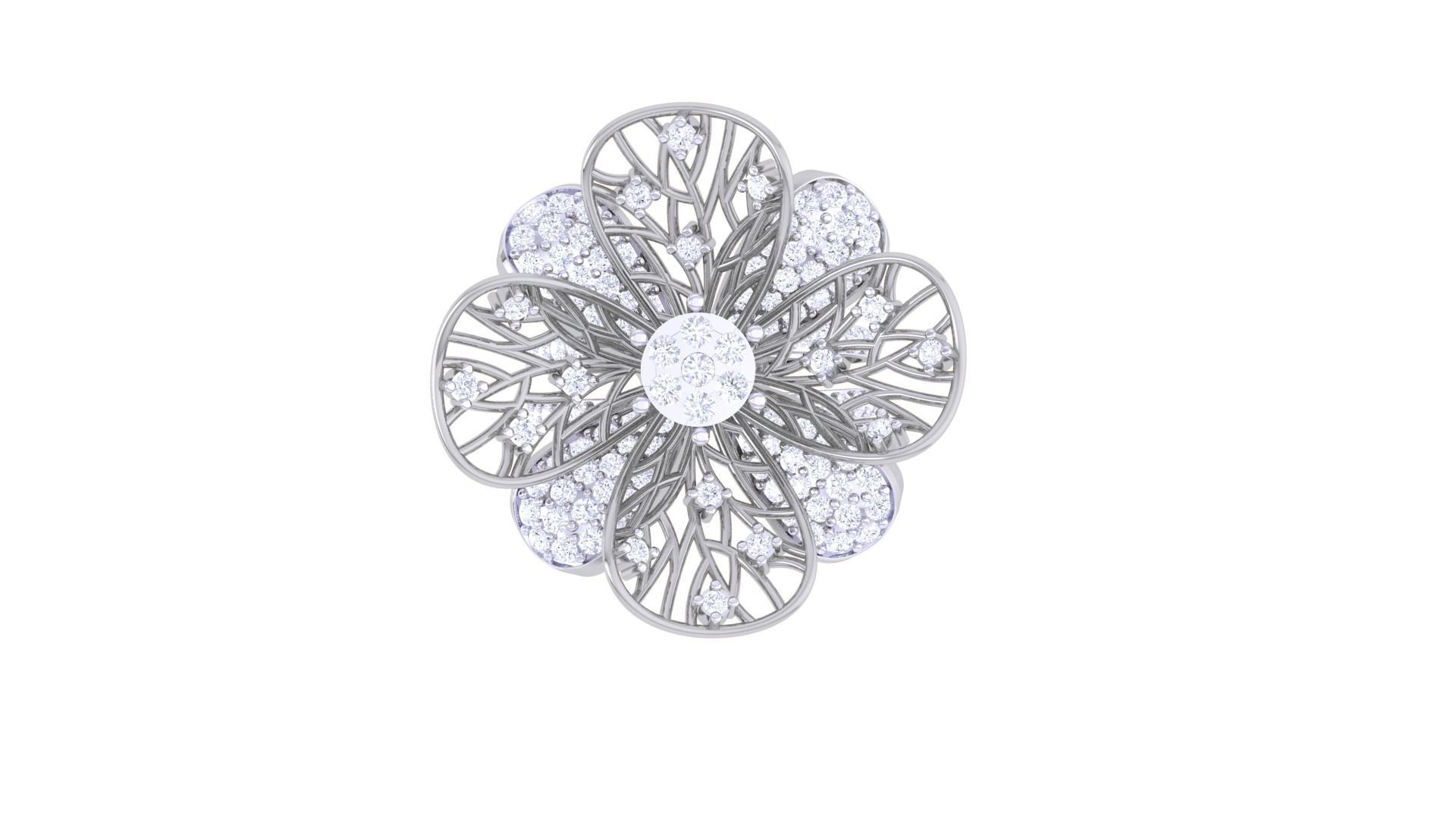 Wire Mesh Flower High Jewelry Diamond Cocktail Ring 3dm stl obj 3D print model_7