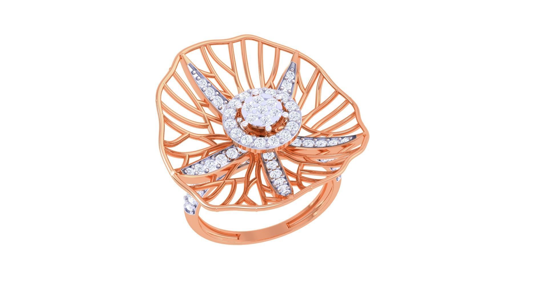 Wire Mesh Flower High Jewelry Diamond Cocktail Ring 3dm stl obj 3D print model_6