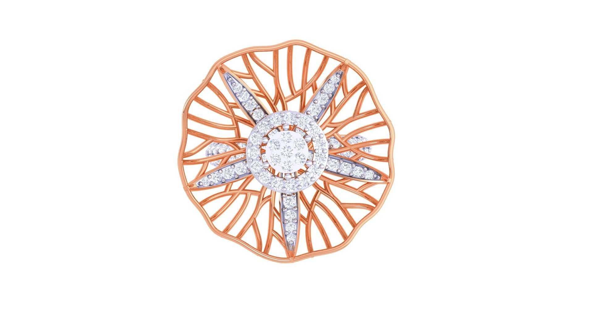 Wire Mesh Flower High Jewelry Diamond Cocktail Ring 3dm stl obj 3D print model_8