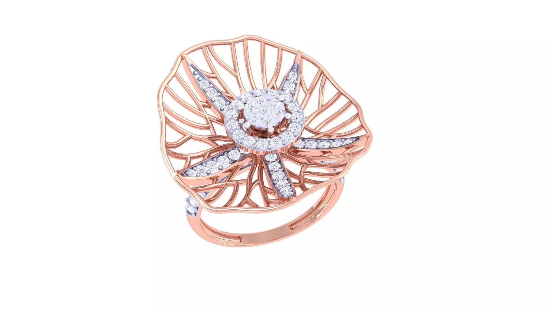 Wire Mesh Flower High Jewelry Diamond Cocktail Ring 3dm stl obj 3D print model_0