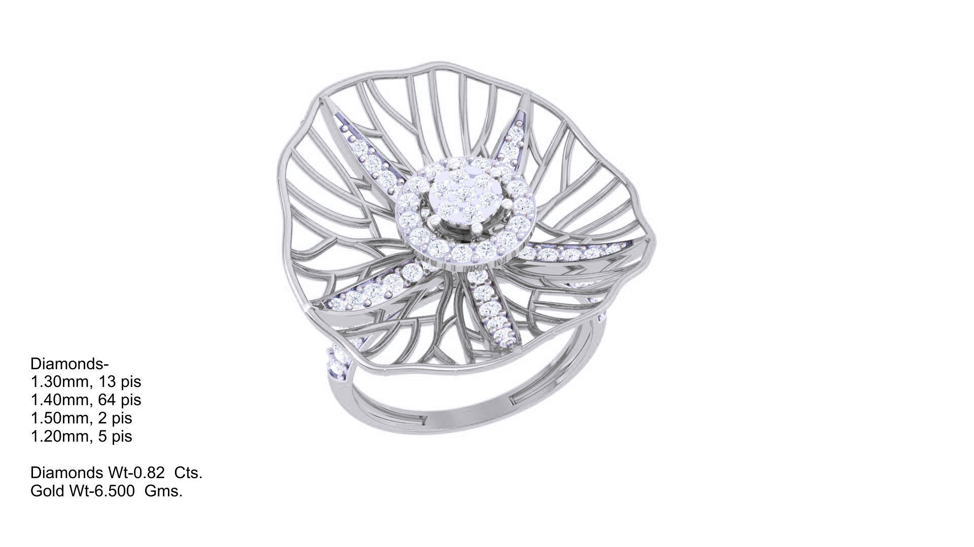 Wire Mesh Flower High Jewelry Diamond Cocktail Ring 3dm stl obj 3D print model_2