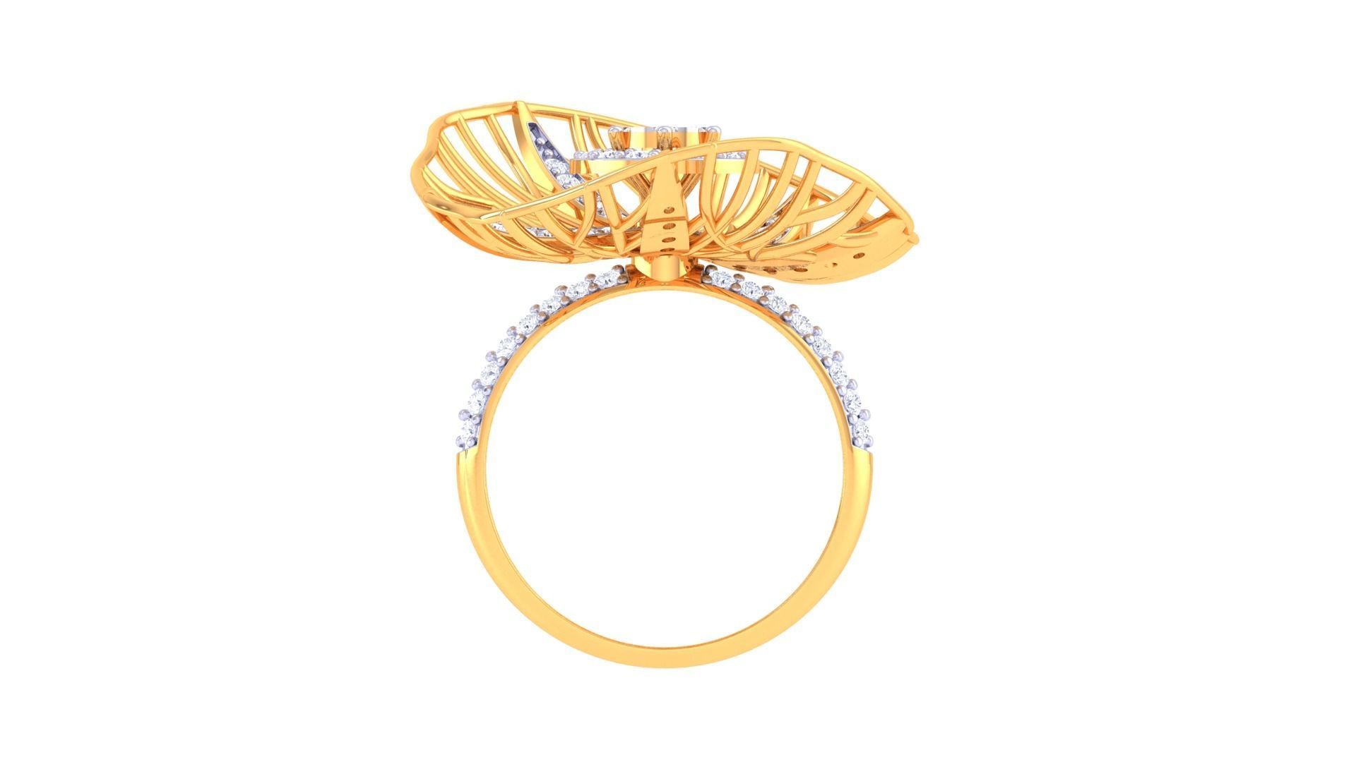 Wire Mesh Flower High Jewelry Diamond Cocktail Ring 3dm stl obj 3D print model_10