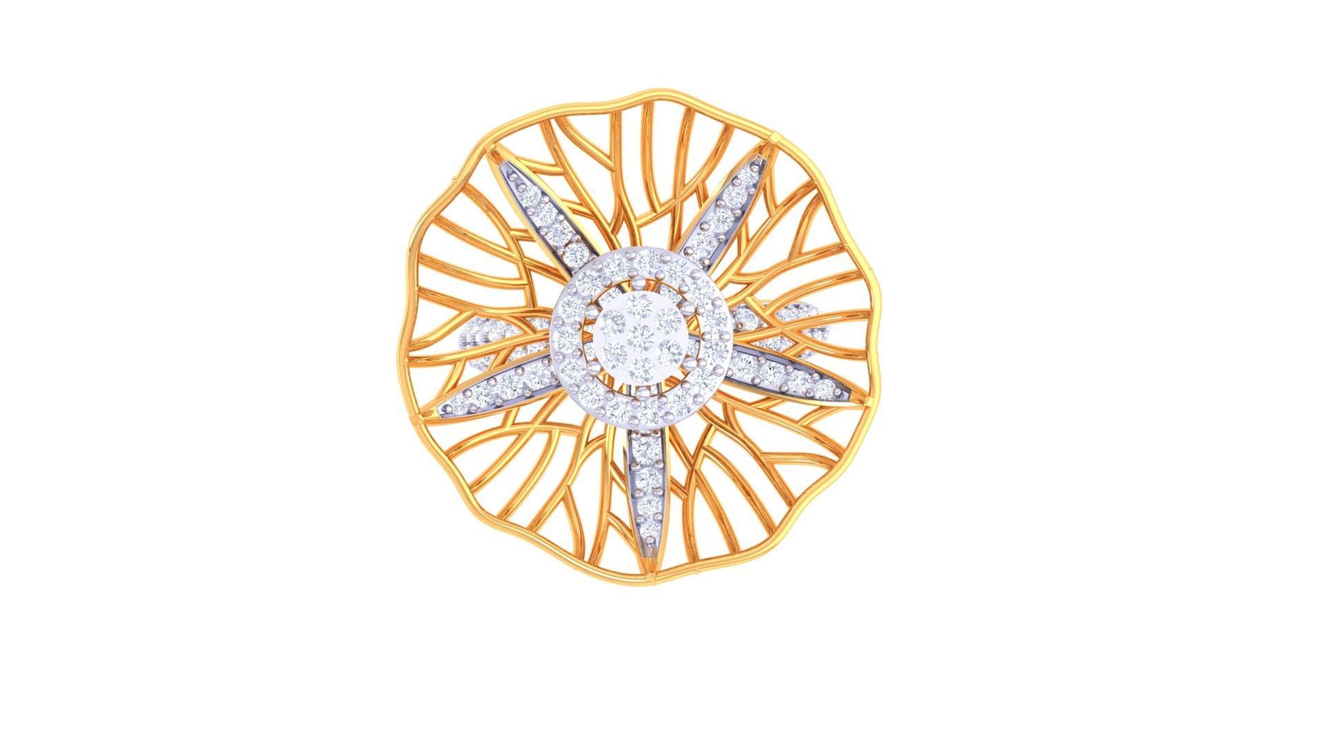 Wire Mesh Flower High Jewelry Diamond Cocktail Ring 3dm stl obj 3D print model_7