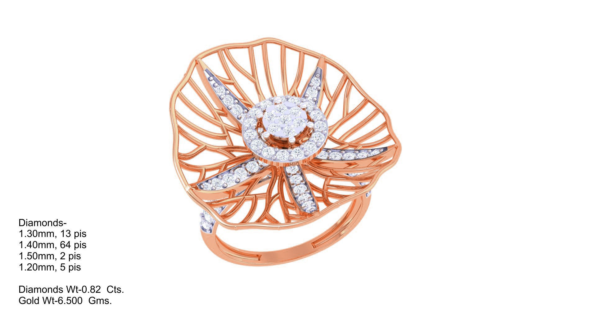 Wire Mesh Flower High Jewelry Diamond Cocktail Ring 3dm stl obj 3D print model_1