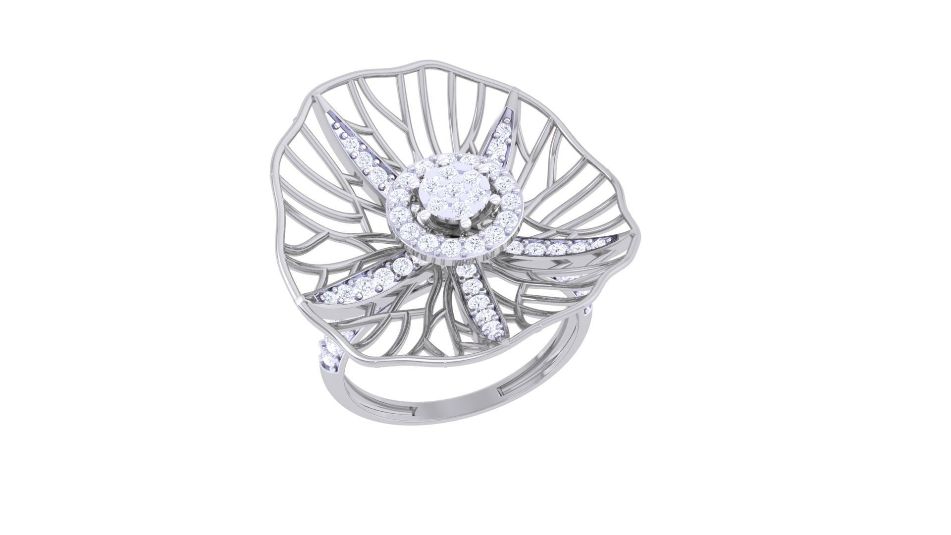Wire Mesh Flower High Jewelry Diamond Cocktail Ring 3dm stl obj 3D print model_5