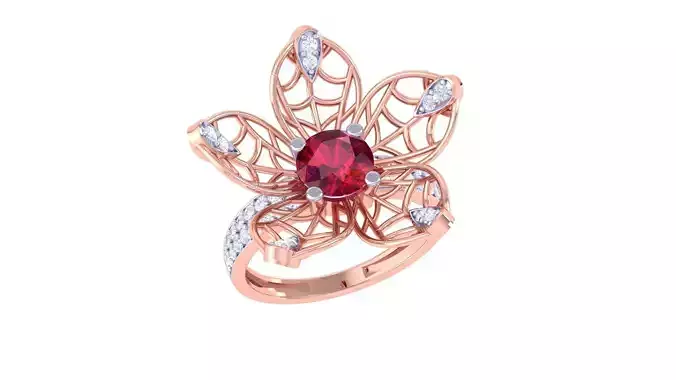 Ruby Mesh Wire Flower High Jewelry Diamond Cocktail Ring 3dm 
