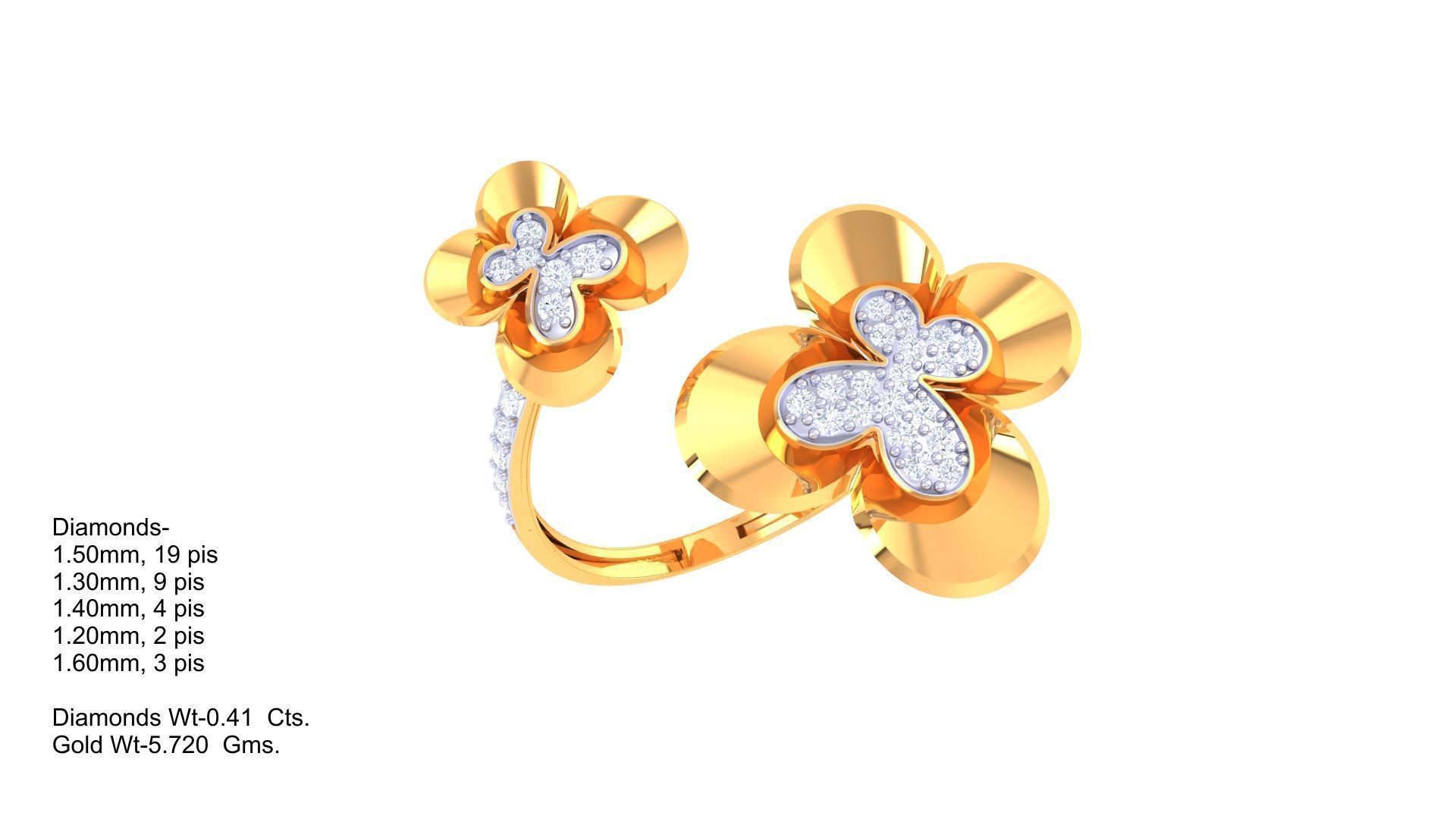Bi Flower High Jewelry Diamond Cocktail Ring 3dm stl obj renders 3D print model_2