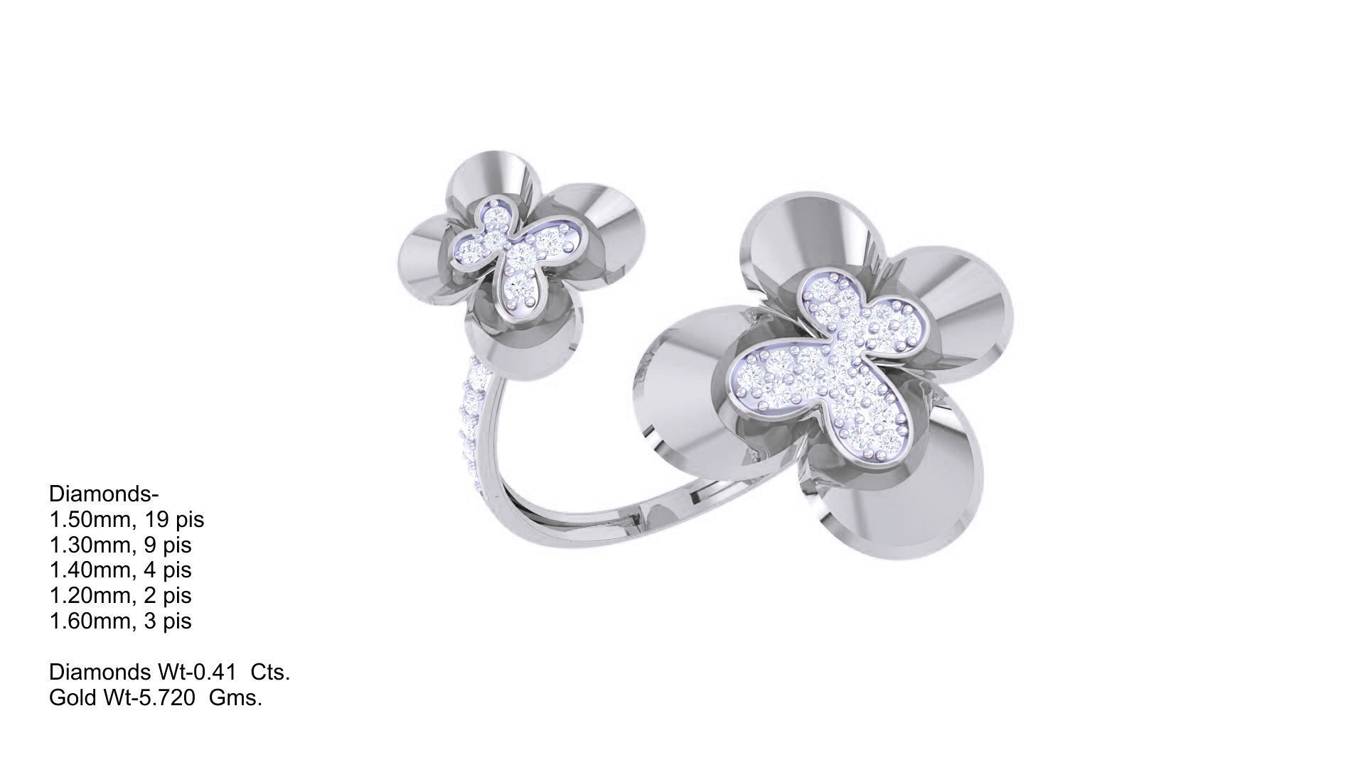Bi Flower High Jewelry Diamond Cocktail Ring 3dm stl obj renders 3D print model_1