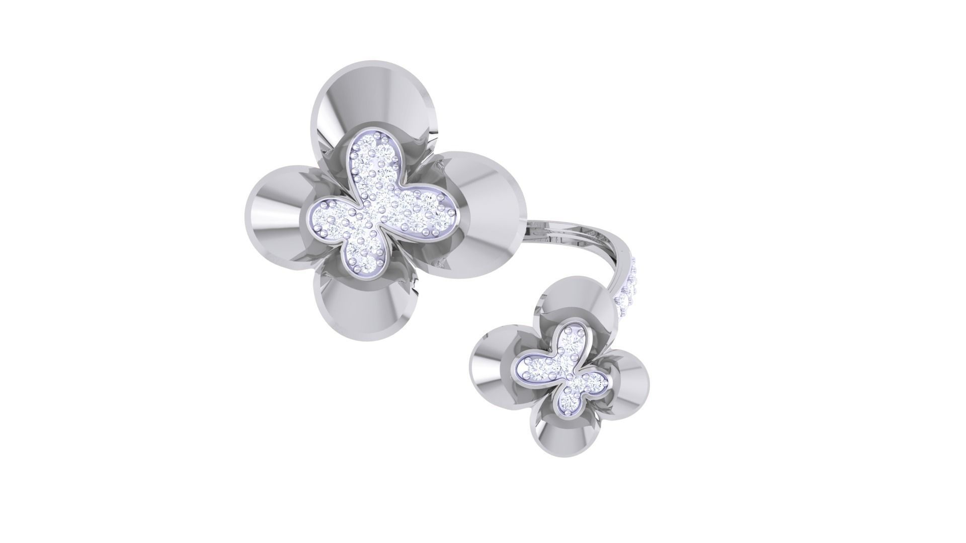 Bi Flower High Jewelry Diamond Cocktail Ring 3dm stl obj renders 3D print model_7