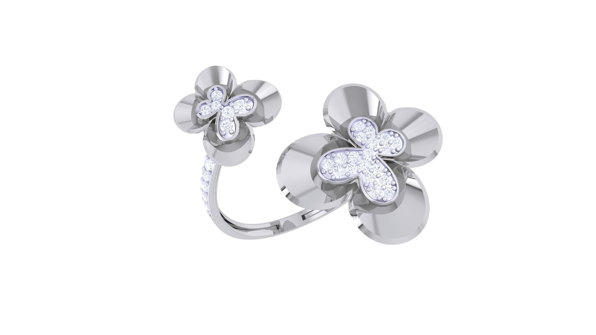 Bi Flower High Jewelry Diamond Cocktail Ring 3dm stl obj renders 3D print model_5