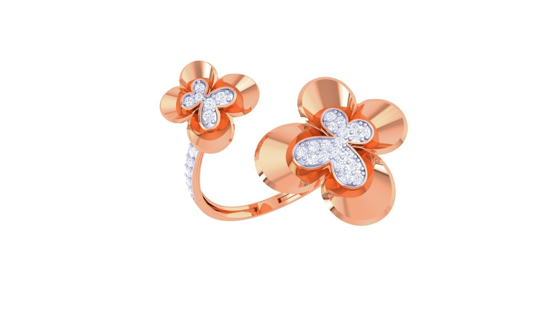 Bi Flower High Jewelry Diamond Cocktail Ring 3dm stl obj renders 3D print model_6