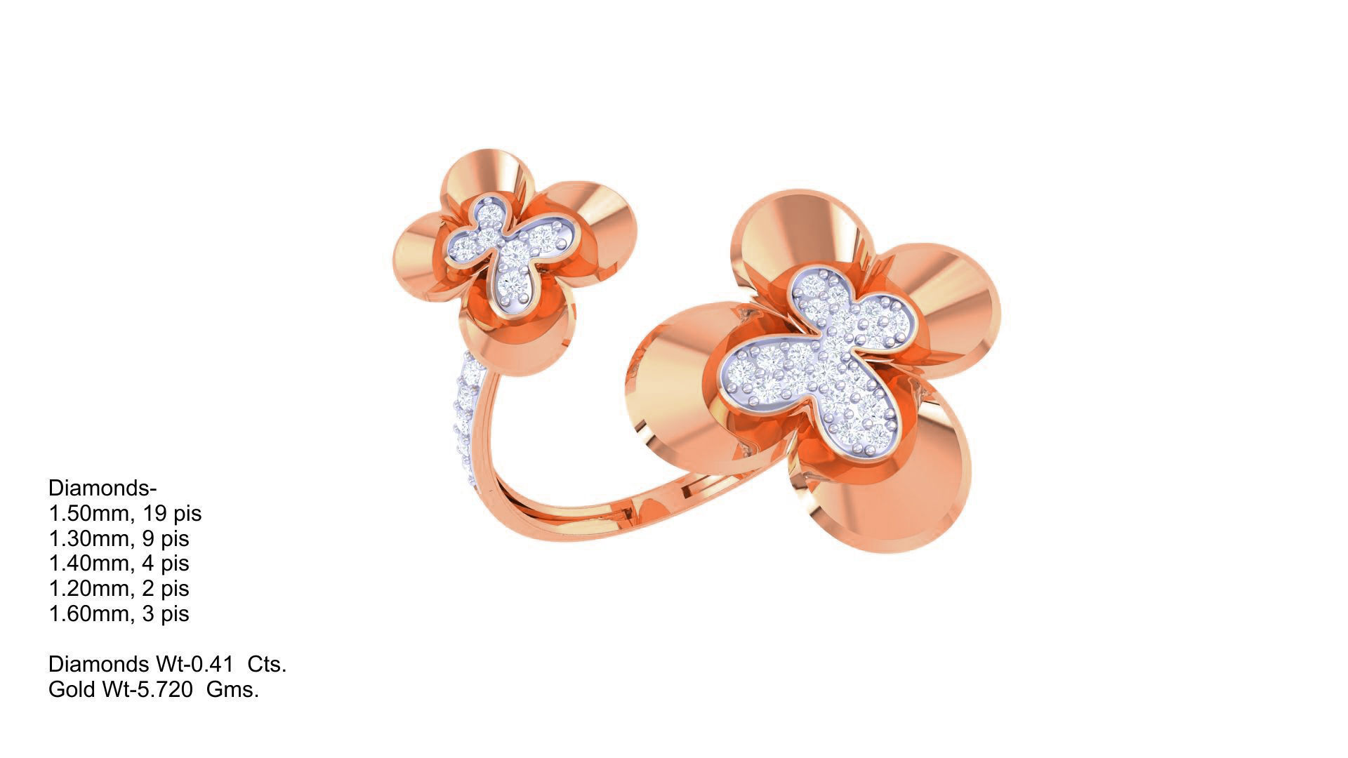 Bi Flower High Jewelry Diamond Cocktail Ring 3dm stl obj renders 3D print model_3