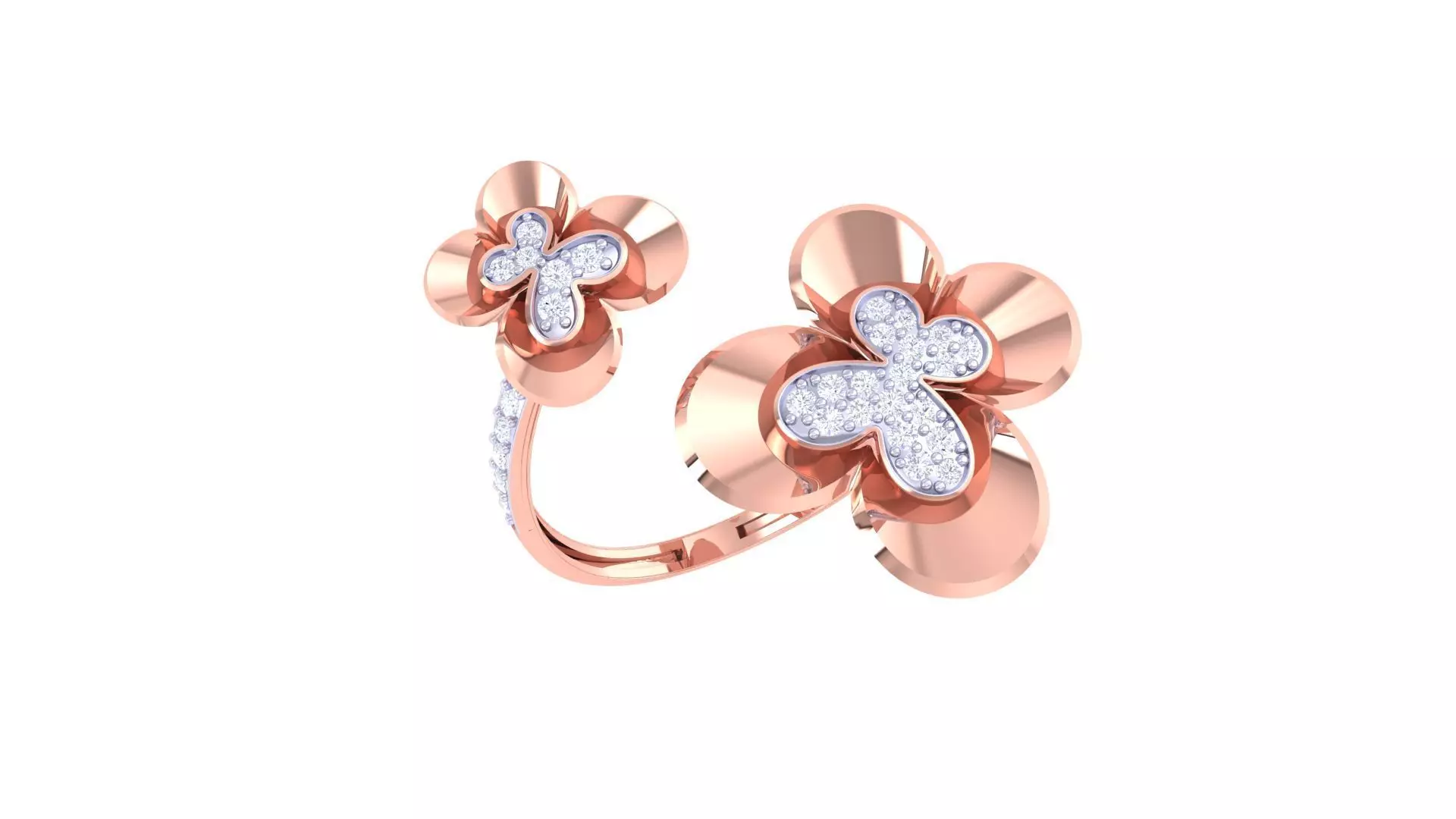 Bi Flower High Jewelry Diamond Cocktail Ring 3dm stl obj renders 3D print model_0