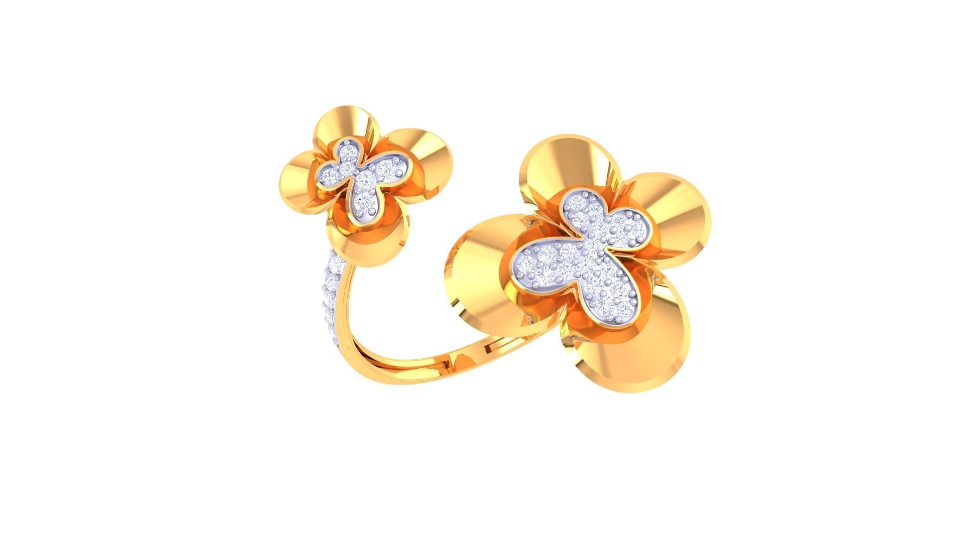 Bi Flower High Jewelry Diamond Cocktail Ring 3dm stl obj renders 3D print model_4