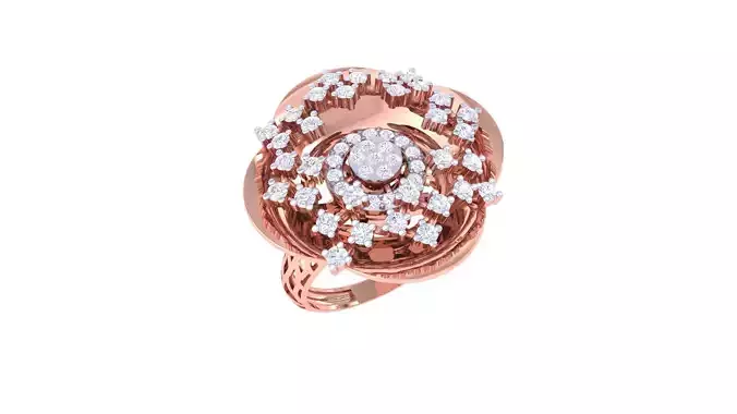 Flower High Jewelry Diamond Cocktail Ring 3dm stl obj renders