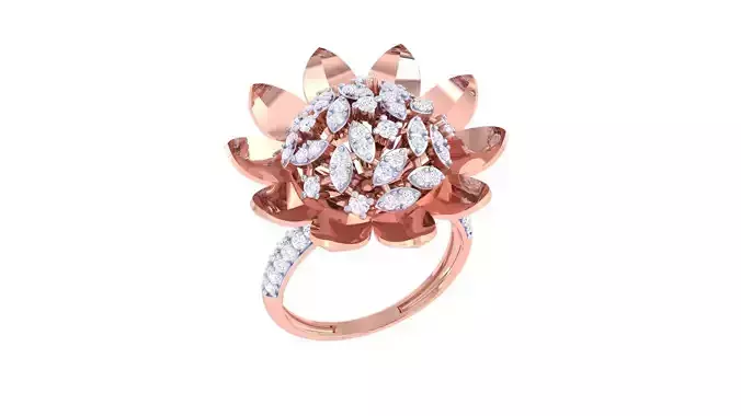 Blooming Flower High Jewelry Diamond Cocktail Ring 3dm stl obj
