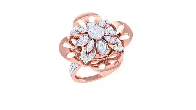 Flower High Jewelry Diamond Cocktail Ring 3dm stl obj renders