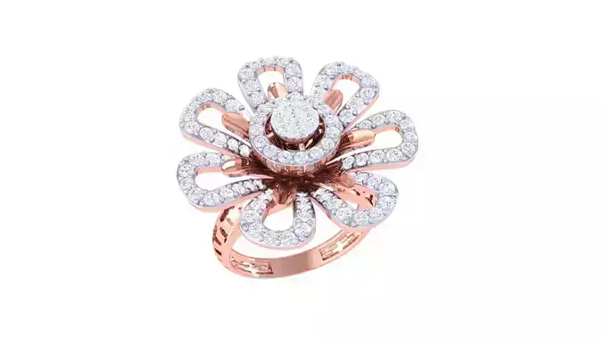 Flower High Jewelry Diamond Cocktail Ring 3dm stl obj renders