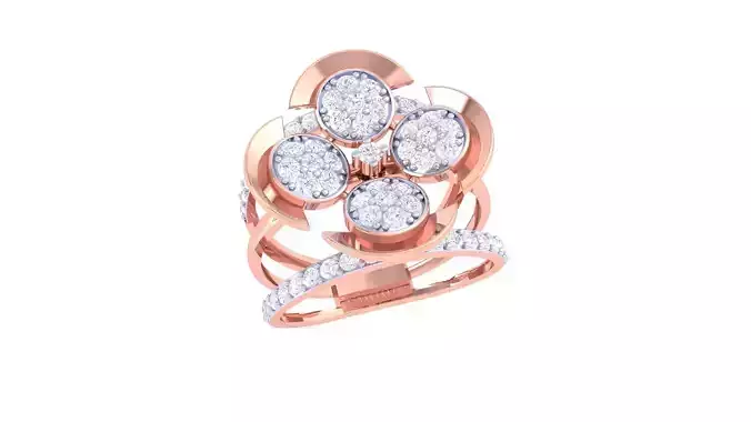 Flower High Jewelry Diamond Cocktail Ring 3dm stl obj renders